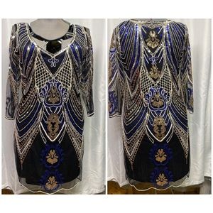 Beaded/sequined lace dress w/ lining and side zipper size large